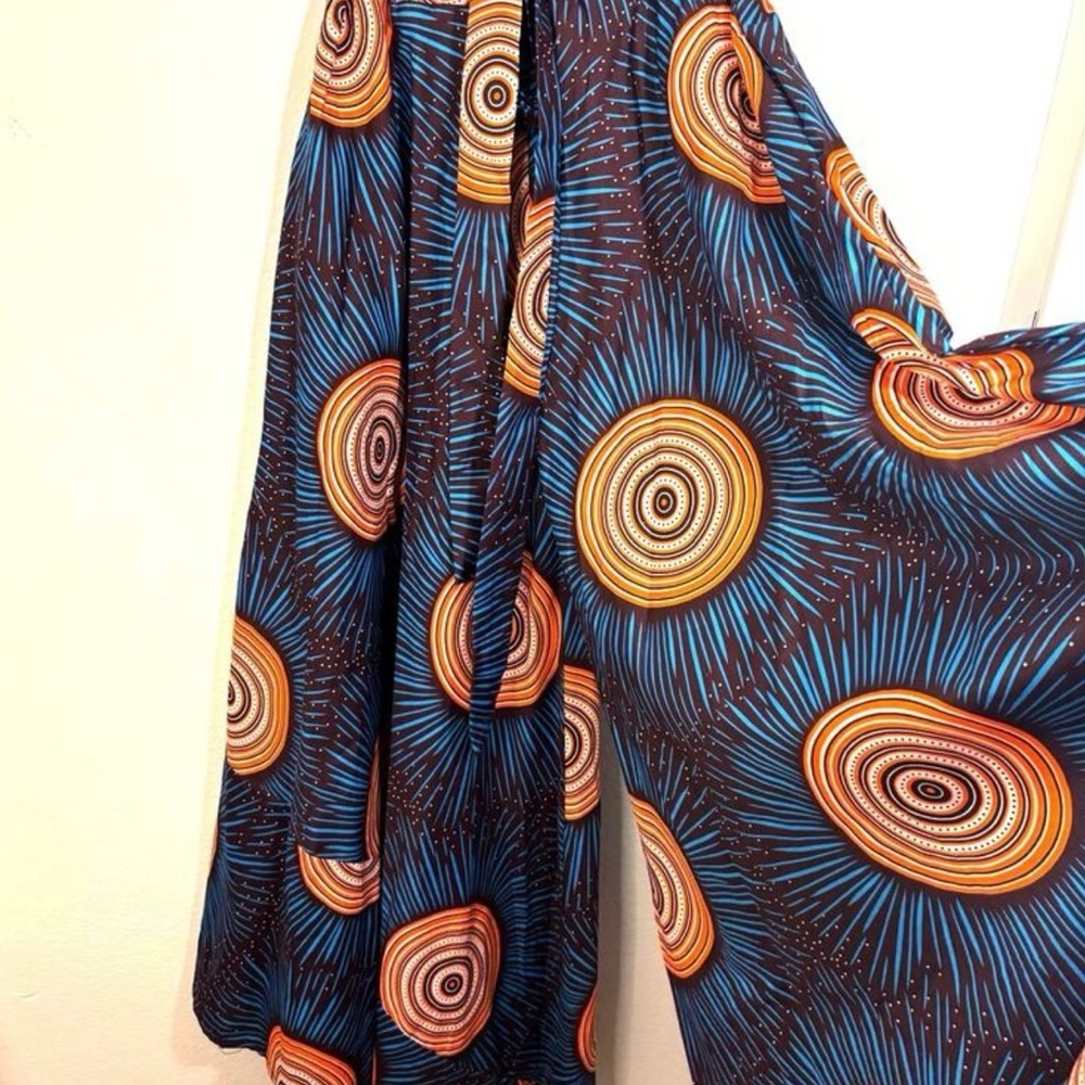 Ankara Print Palazzo Wide Leg Pants - Blue & Orange